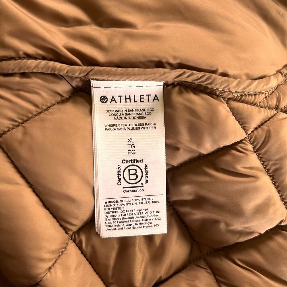 Athleta Whisper Featherless Parka XL Quilted Hooded Coat Brown Fall 2022 - Picture 10 of 11